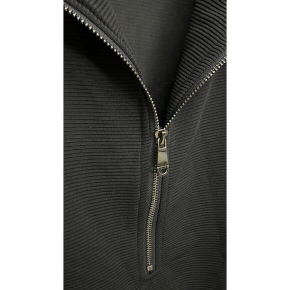 Black Ribbed Half Zip Top with Ruffle Sleeves Size XL - Picture 2 of 6